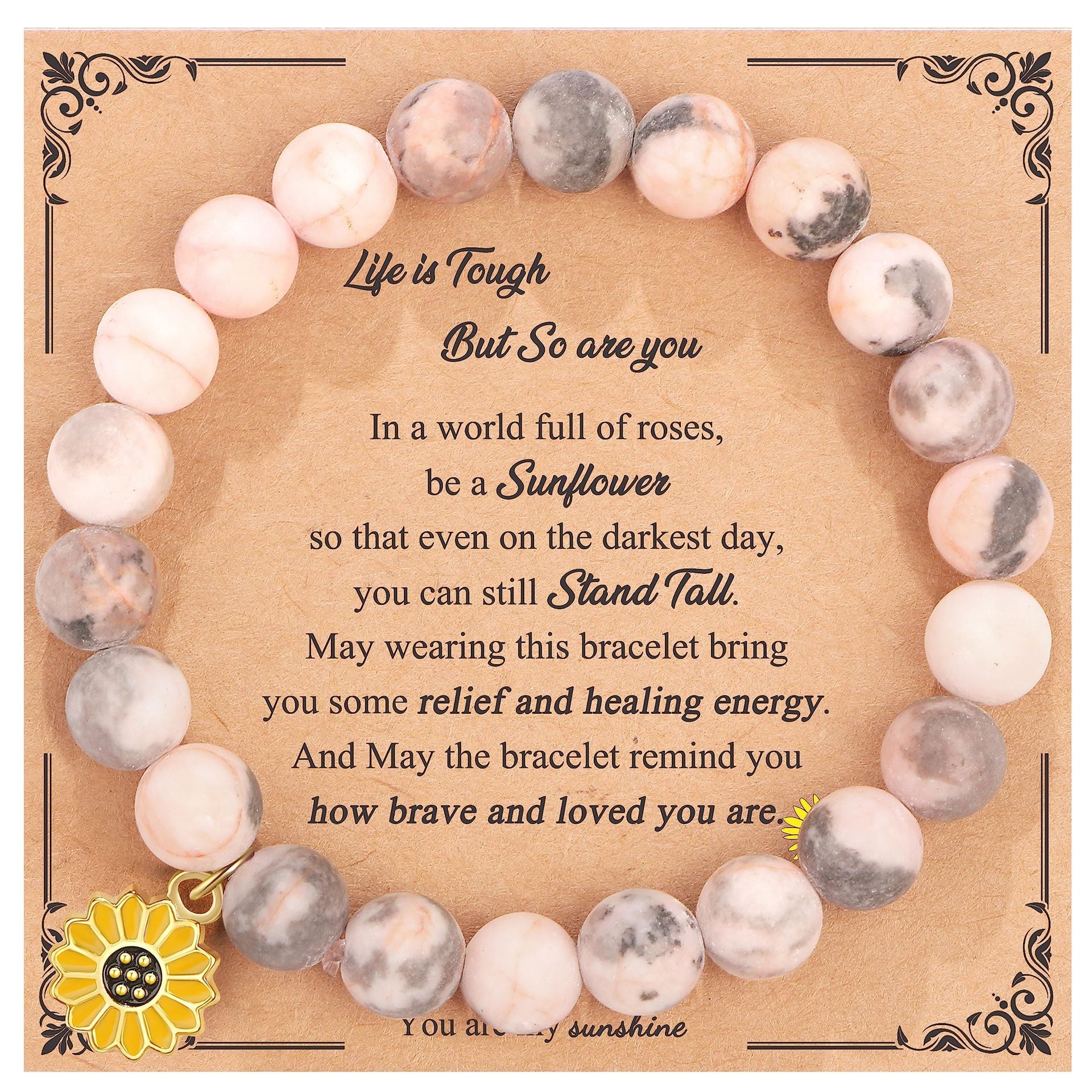 Wholesale Pink Zebra Stone Sunflower Bracelet